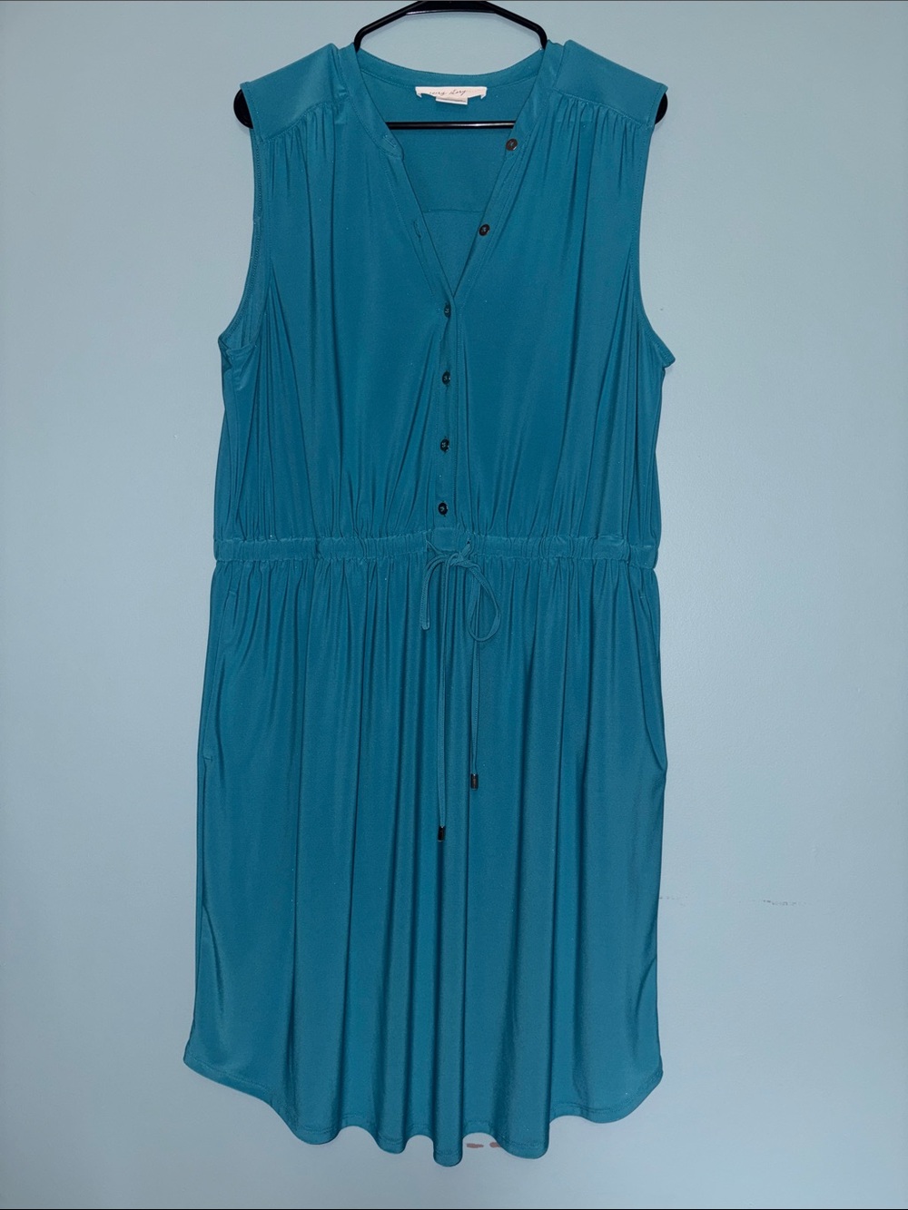 1XL Sleeveless Teal Midi Dress with Drawstring Waist- EUC - AS IS